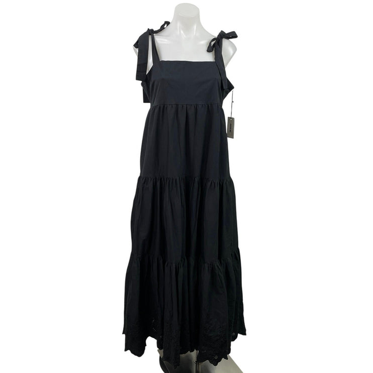NEW Jason Wu Black Sleeveless Tie Strap Square Neck Tiered A Line Maxi Dress XL