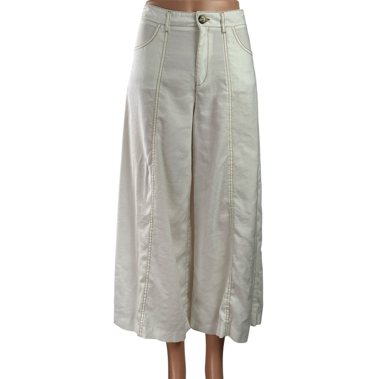 Zara Women's White Cream High Waisted Wide Leg Baggy Denim Jeans Pants Size XS