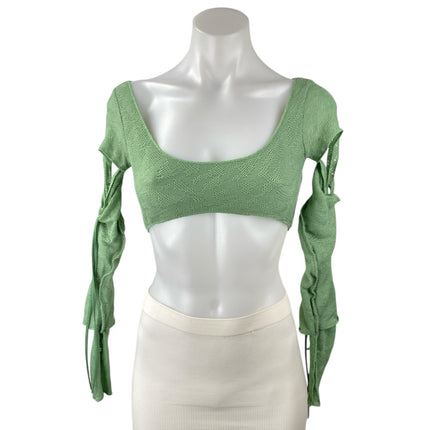 Oh Polly Green Cutout Long Sleeve Scop Neck Tie Off The Shoulder Crop Top Size 4