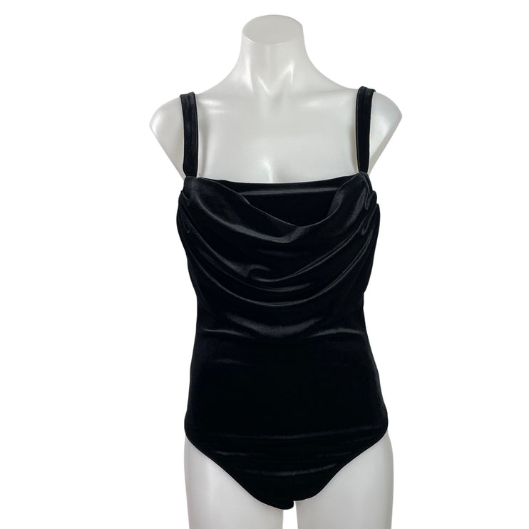 MNG Mango Womens Black Velvet Cowl Neck Sleeveless Cami Tank Bodysuit Top Size M