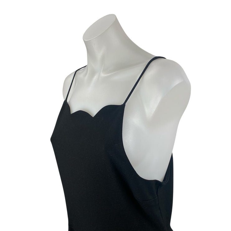 Monteau Women's Black Sleeveless Scallop Pleated Cami Tank A Line Mini Dress L