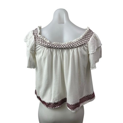 Blue Rain White Embroidered Off Shoulder Short Sleeve Pleasant Blouse Top Size S