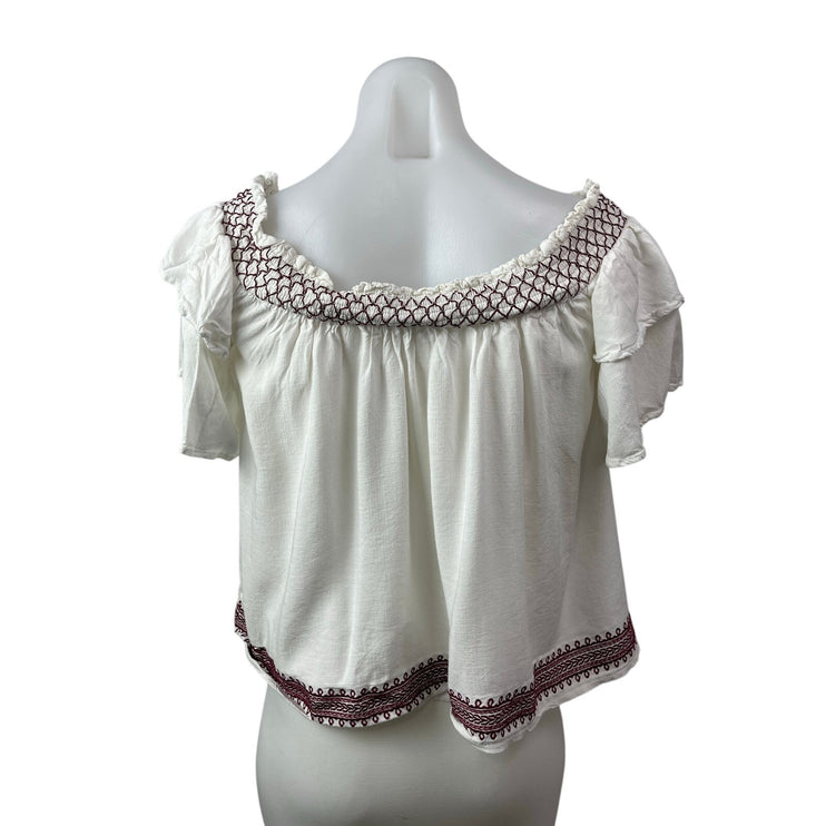 Blue Rain White Embroidered Off Shoulder Short Sleeve Pleasant Blouse Top Size S