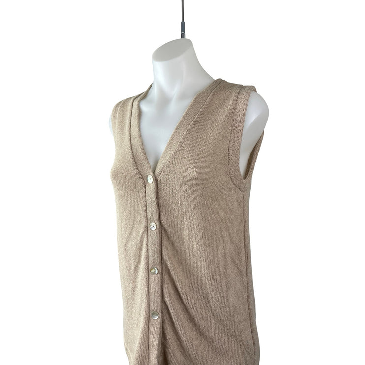MNG Mango Beige Knit Sleeveless Button Up V Neck Wide Leg Pants 2 Pc Set Size S