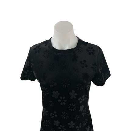 Possessed Black Floral Velvet Jacquard Short Sleeve Crewneck A Line Mini Dress S