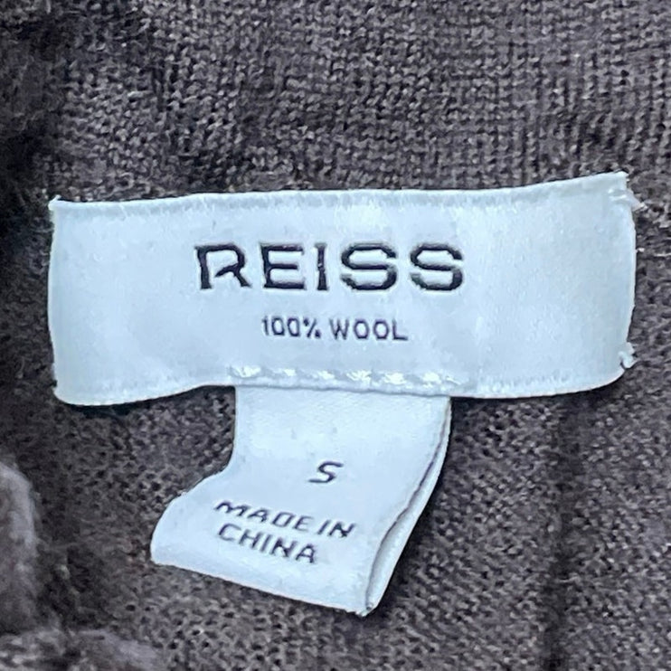 REISS 100% Wool Brown Sleeveless Knit Crinkled Mock Neck Sweater Vest Top Size S