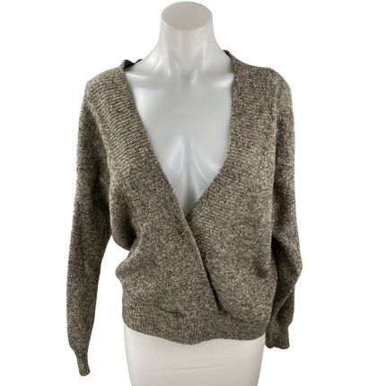 Silence + Noise Women's Gray Marled Deep V Neck Faux Wrap Sweater Top Size XS