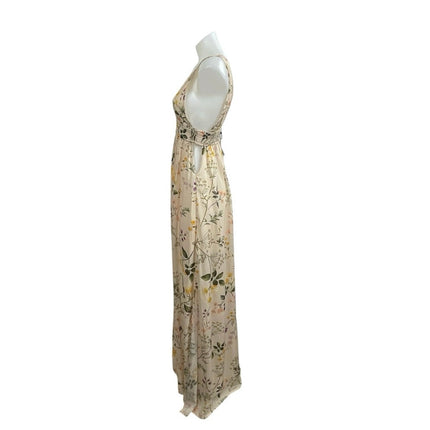 NEW Olivaceous Floral V Neck Smocked Sleeveless Maxi Tank Flare A-Line Dress S