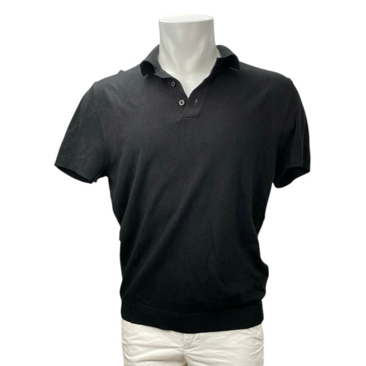 Zara Men's Black Collared Button Short Sleeve Golf Knit Polo Shirt Top Size L