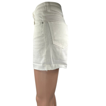 NA-KD Women's White High Waisted Frayed Raw Hem Mini Denim Jeans Shorts Size 36