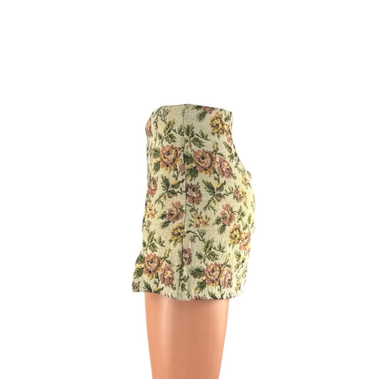 Women's Multicolor Vintage Floral Front Slit Fitted Boho Slim Mini Skirt Size S