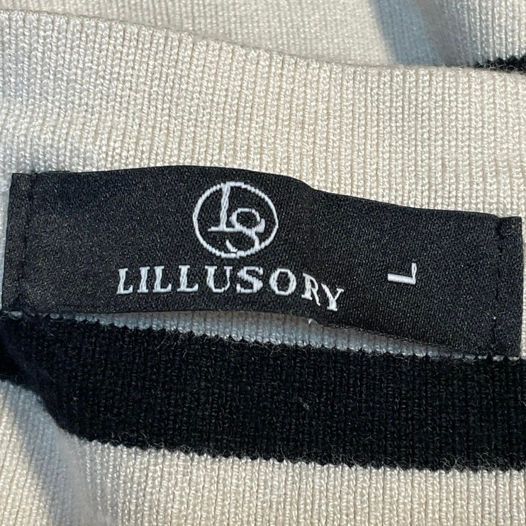 Illusory Women's Cream Black Striped Sleeveless Button Up Crop Cardigan Size L