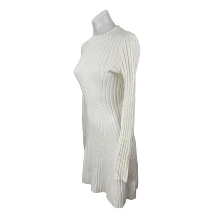 Hollister White Rib Knit Long Sleeve Mock Neck Ribbed Knit Mini A Line Dress S
