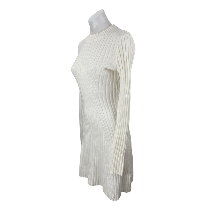 Hollister White Rib Knit Long Sleeve Mock Neck Ribbed Knit Mini A Line Dress S