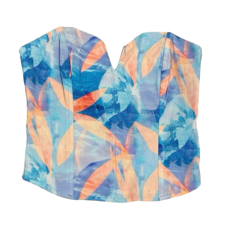 Glassons Multicolor Abstract Sleeveless Notch Bustier Corset Cropped Top Size 8