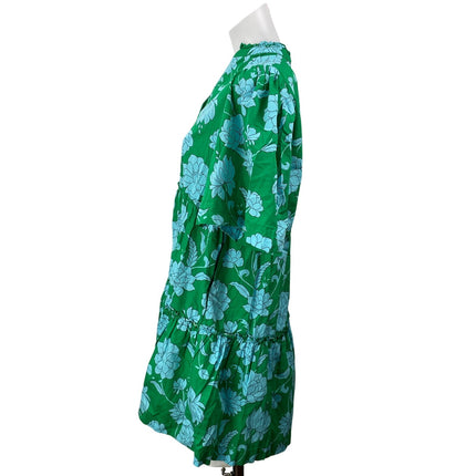 Sugarlips Women's Green Blue Waterlilly Floral Dixie Split Neck Shift Dress Sz S