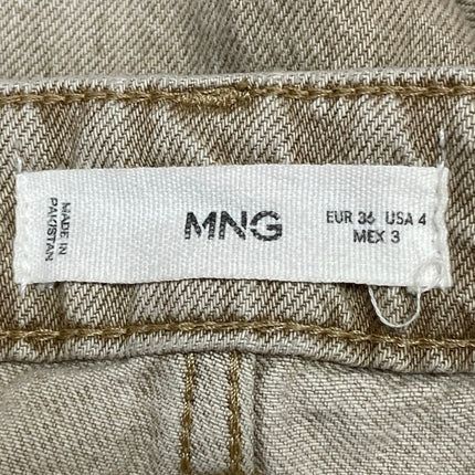 MNG Mango Women's Beige High Rise Wide Leg Straight Baggy Denim Jeans Size 4