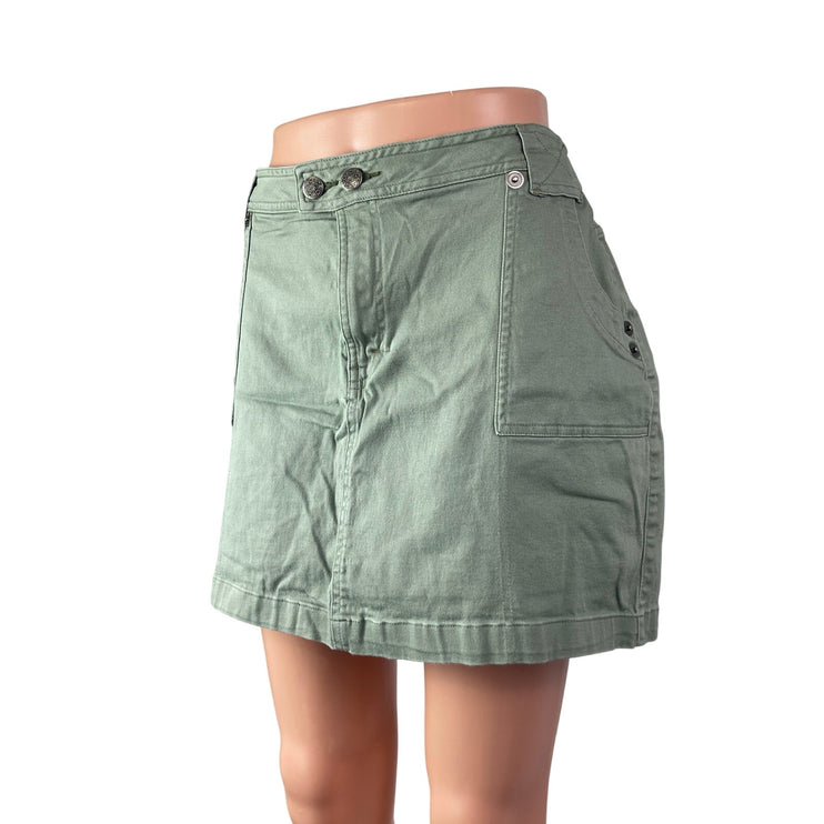 Stretch Women's Olive Green High Waisted Mini Utility Cargo Denim Skort Skirt 12