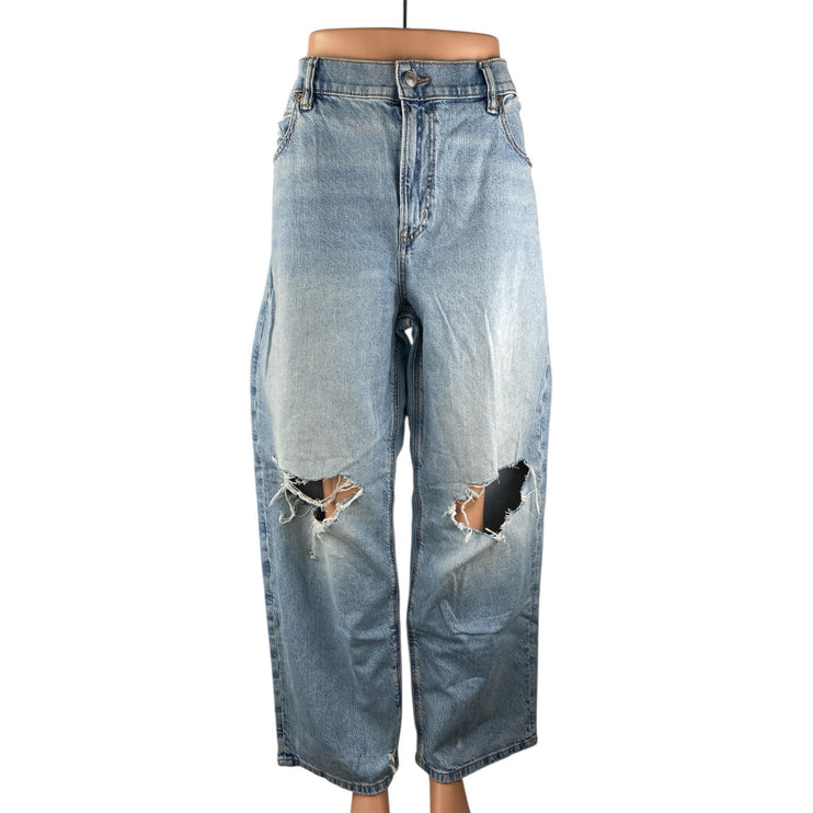 NEW American Eagle Strigid Women's Blue Distressed Baggy Denim Jeans Size 14