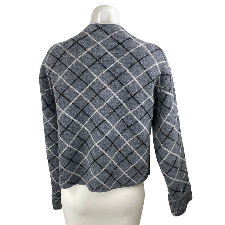 Lucky Brand Plaid Check V Neck Long Sleeve Button Down Cardigan Sweater Top Sz S