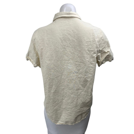 Cabin Creek White Zoo Animals Embroidered Shorts Sleeve Button Down Shirt Top M