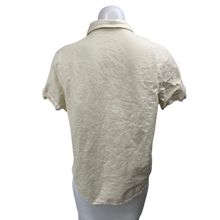 Cabin Creek White Zoo Animals Embroidered Shorts Sleeve Button Down Shirt Top M