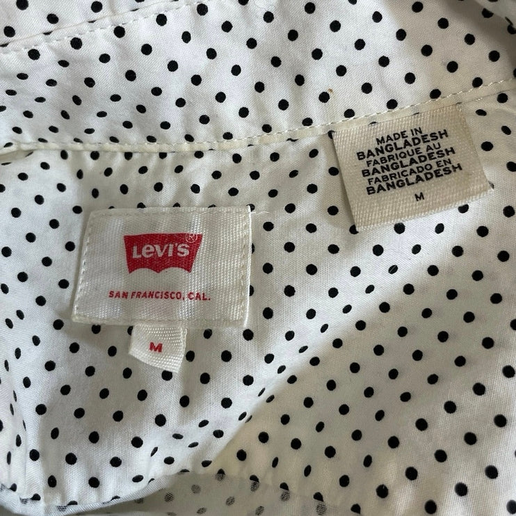 Levi's Men's White Black Polka Dots Short Sleeve Pocket Button Down Shirt Top M