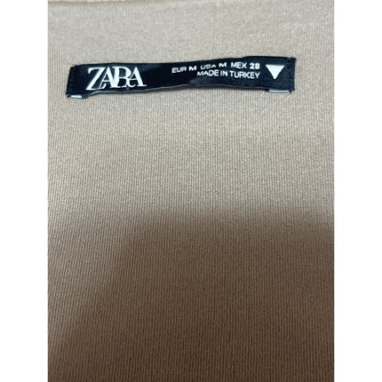 Zara Women Tan Beige Long Sleeve Square Neck Corset T Shirt Bodysuit Top Size M