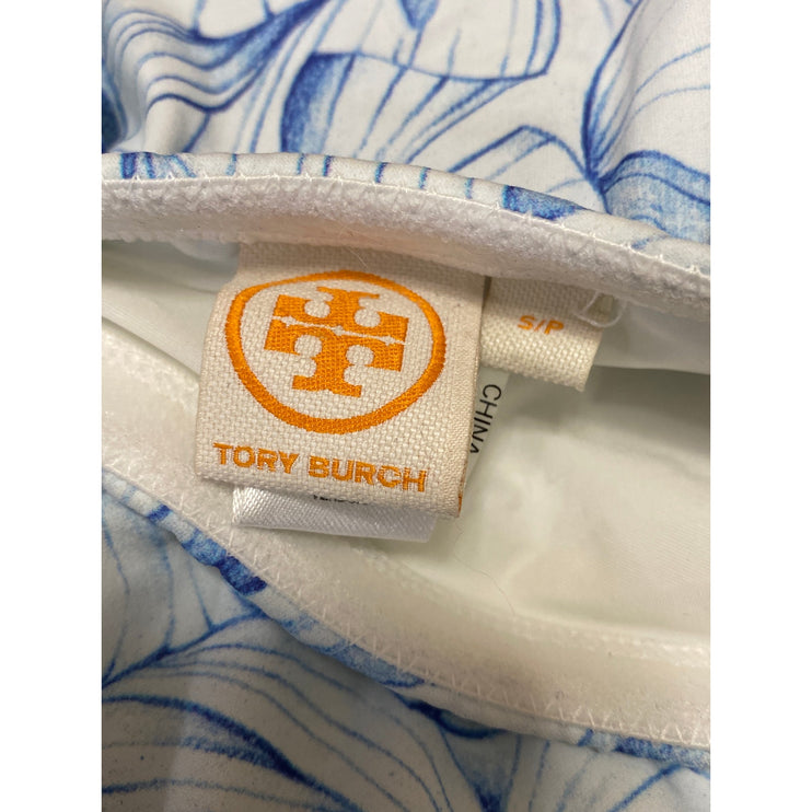 Tory Burch Blue Strapless Ruffle Sleeveless Leaf One Piece Swimsuit Swimwear S