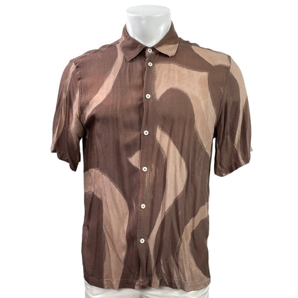 Zara Men's Brown Abstract Print Short Sleeve Collared Button Down Shirt Top M
