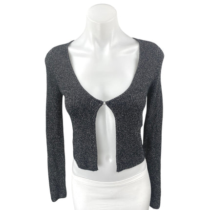 Abercrombie & Fitch Women's Black Metallic Long Sleeve Knit Crop Sweater Top XXS