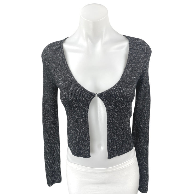 Abercrombie & Fitch Women's Black Metallic Long Sleeve Knit Crop Sweater Top XXS