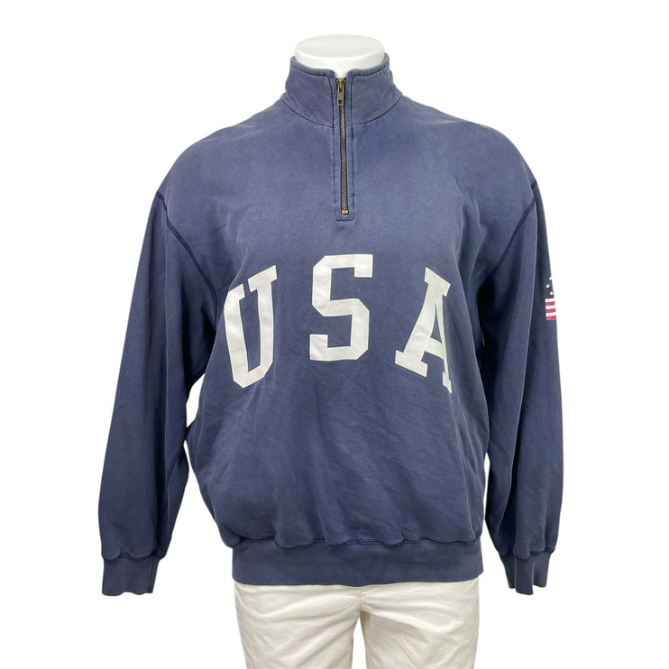 Polo Ralph Lauren Mens Blue USA Flag Fleece Long Sleeve Sweatshirt Sweater Top L