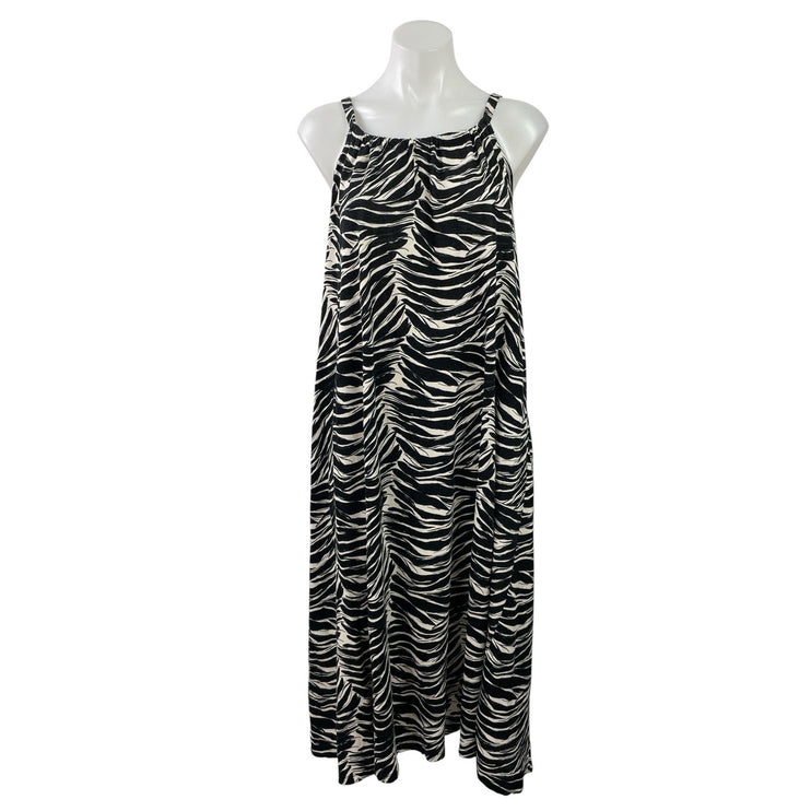H&M Womens Black Pattered Zebra Print Sleeveless Oversized Maxi Tank Dress Sz S