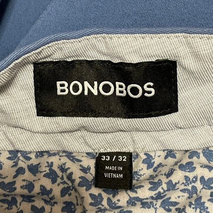 Bonobos Men's Blue Mid Rise Slim Tapered Ankle Chino Trousers Pants Size 33x32