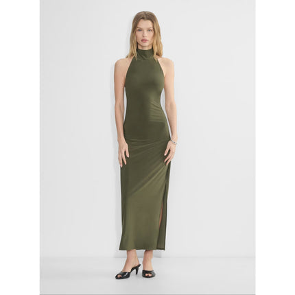 Aritzia Wilfred Smooth Matter Remedy Olive Green Halter Slit Maxi Dress Size XS