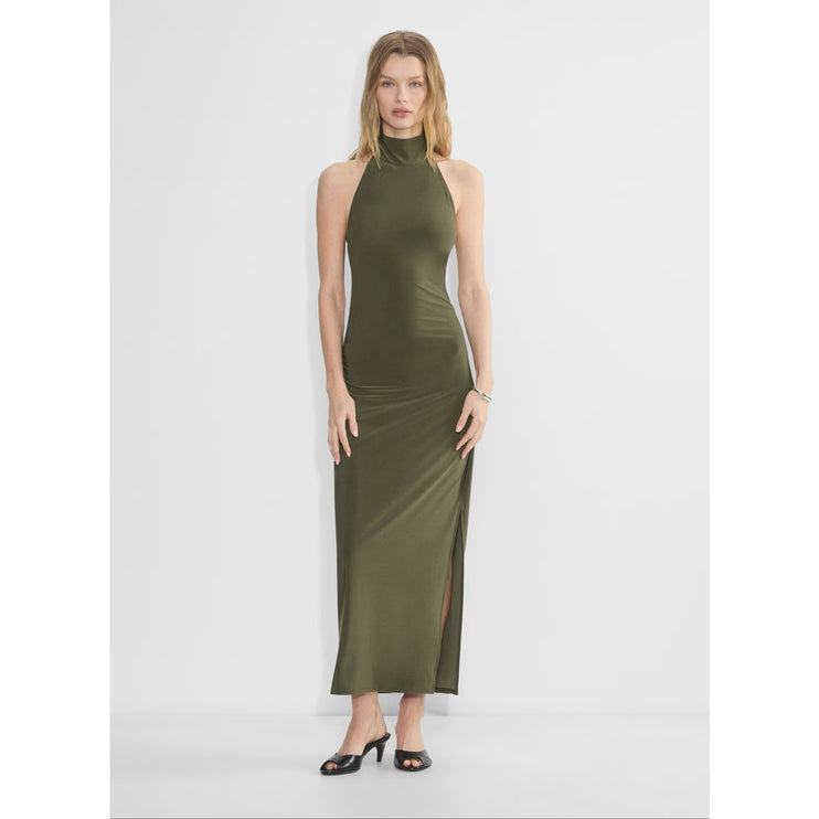 Aritzia Wilfred Smooth Matter Remedy Olive Green Halter Slit Maxi Dress Size XS