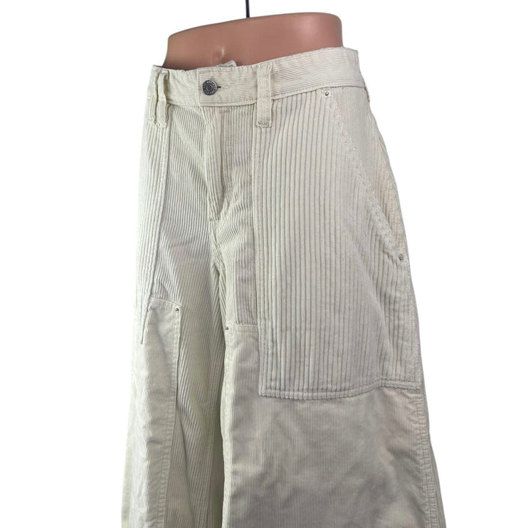Urban Outfitters BDG White Corduroy Wide Leg Baggy Palazzo Trousers Pants Size 8