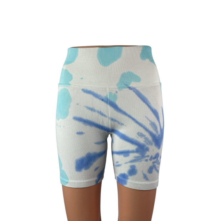 Spiritual Gangster White Blue Tie Dye High Rise Yoga Athletic Biker Shorts Sz XS