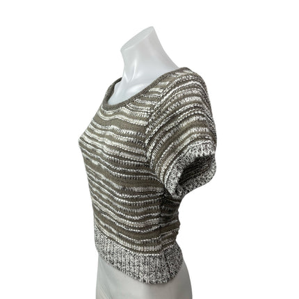 Nyunyu Women's Beige Knit Short Sleeve Round Neck Sweater Crop Top One Size