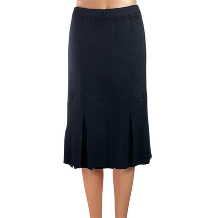 NEW St. John Marie Gray Black Knit High Waist Pleated Knee Length Skirt Size 14