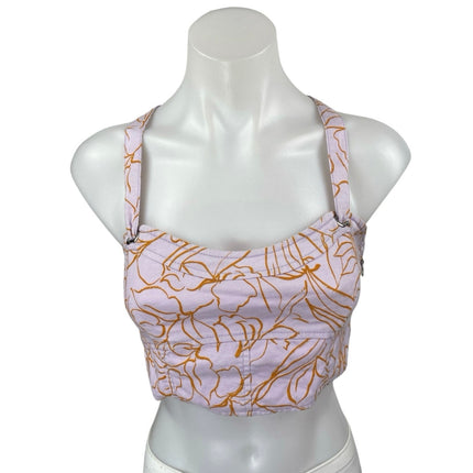 Jonathan Simkhai Tilly Purple Gold Floral Sleeveless Tie Back Cami Crop Top Sz M