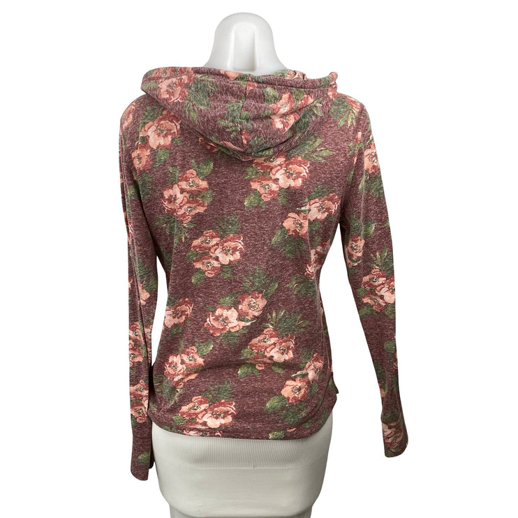Aeropostale Women Brown Floral Long Sleeve Hoodie Hooded Sweatshirt Top Size L