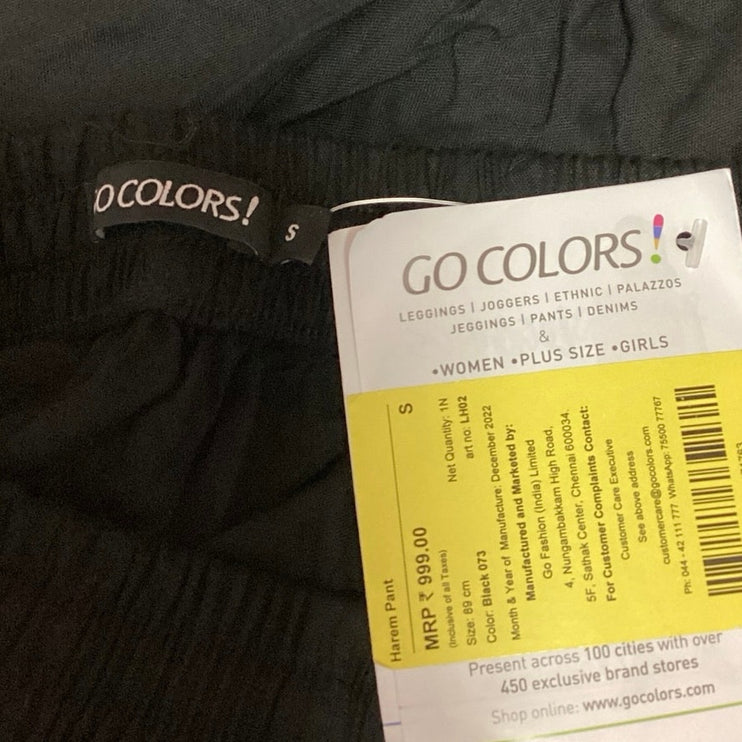 Go Colors Black High Rise Pleated Front Elastic Waistband Ankle Harem Pants Sz S