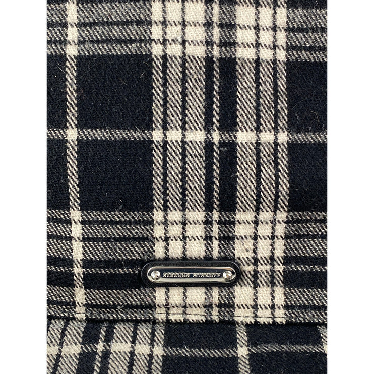 Rebecca Minkoff Megan Black Flannel Plaid Leather Shoulder Travel Tote Bag OS