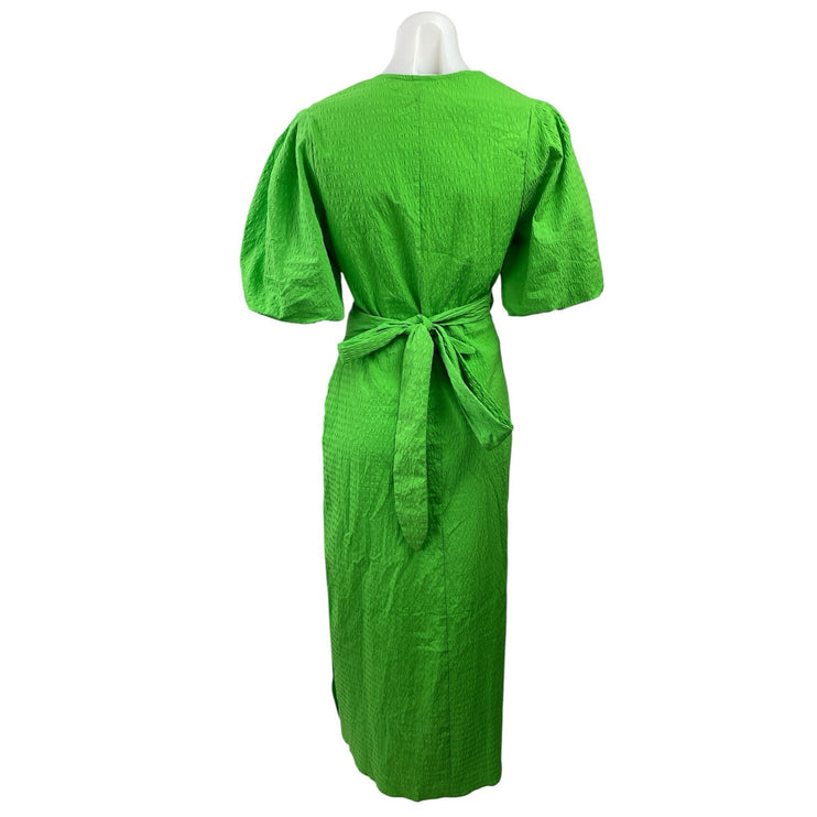 H&M Green Short Balloon Sleeve V Neck Tie Waist V Neck Wrap Maxi Dress Size XS