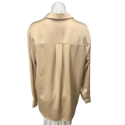 Uniqlo Women's Tan Silk Satin Collared Long Sleeve Button Down Top Size L