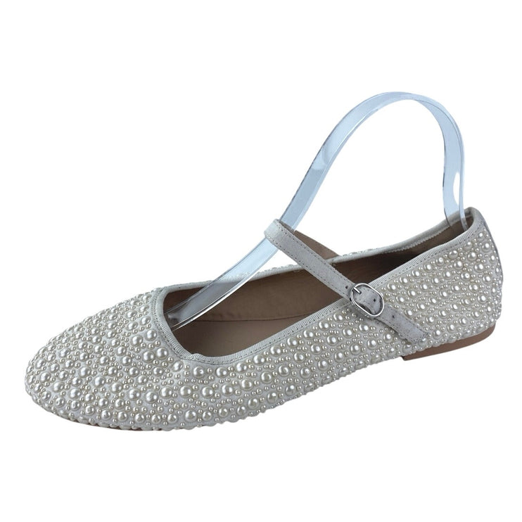STEVE MADDEN Caddie White Rhinestone Jeweled Mary Jane Ballet Flats Shoes Sz 9M