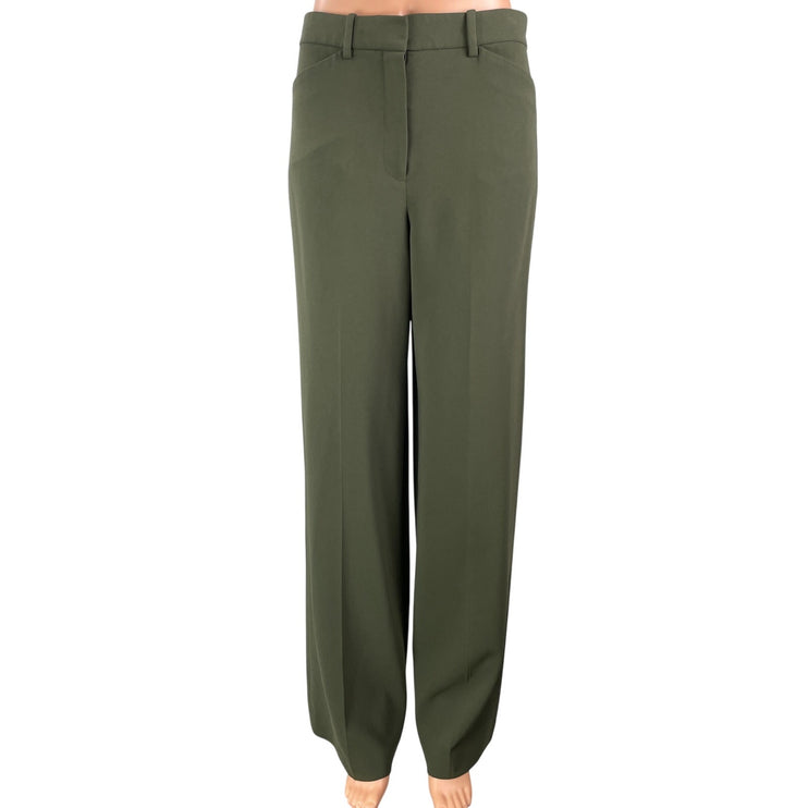 Theory Women's Olive Green High Rise Relaxed Straight Leg Trouser Dress Pants 0