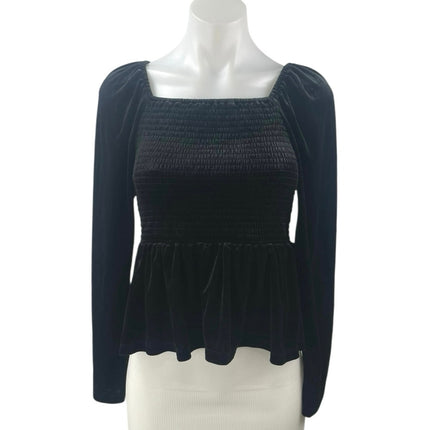 Gap Women's Black Long Sleeve Smocked Square Neck Peplum Blouse Top Size M